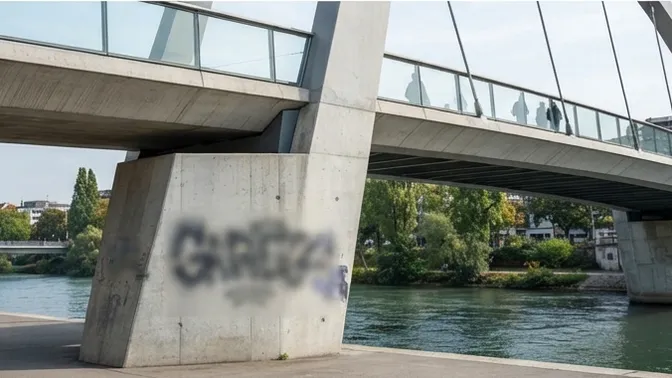 Brücke mit hässlichen Farbschmierereien verunstaltet
