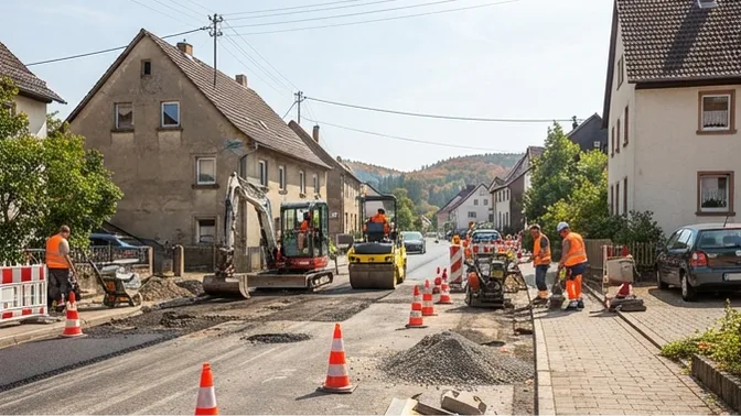 Straßenbauarbeiten in der Hauptstraße in Breunigweiler
