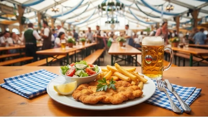 Mittagstisch der Firmen im Festzelt auf dem Schlossplatz am Kerwemontag