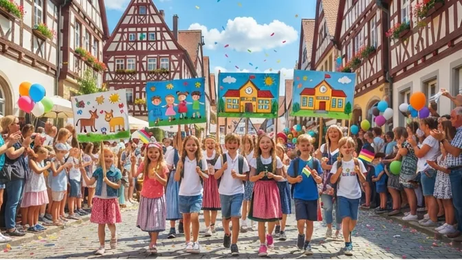 Mit Strohhut und guter Laune beim Weilerbacher Kerweumzug